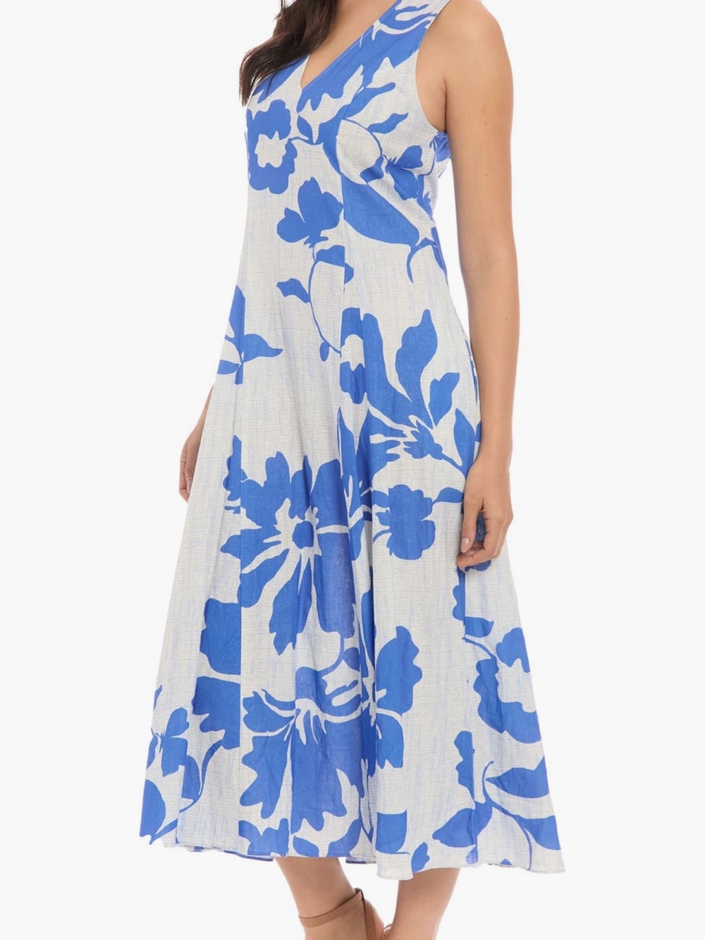 London Times Blue Floral V-Neck Sleeveless Dress